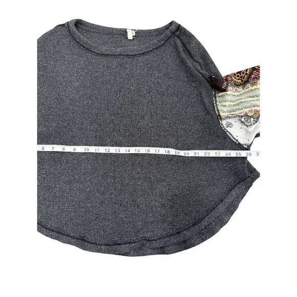 Free People Grey Blossom Thermal Top Boho Womens Size M - Picture 6 of 8